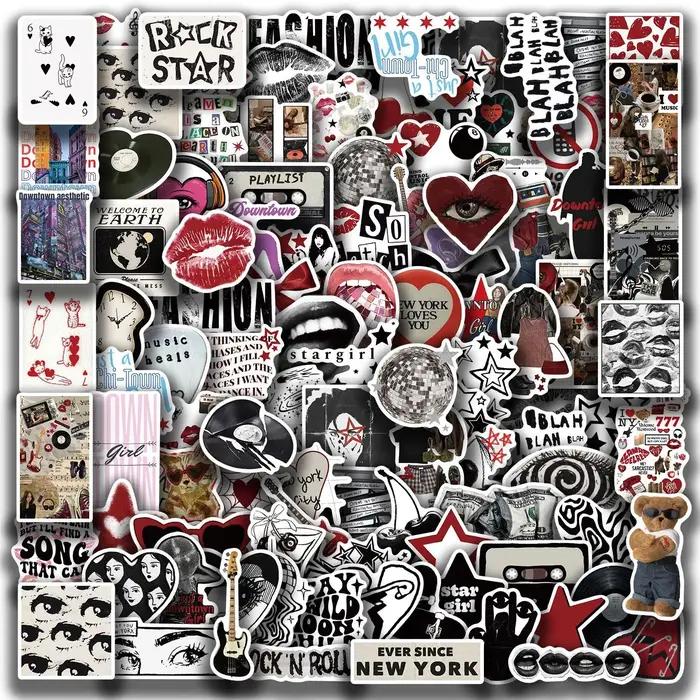 10/50/100/150pcs centre-ville Y2K filles esthétique rétro Graffiti autocollants téléphone guitare or
