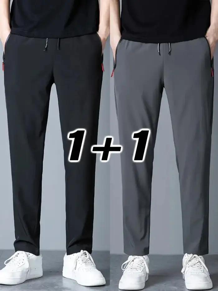 2 pièces hommes pantalons décontractés Stretch taille élastique survêtement coréen classique bleu no