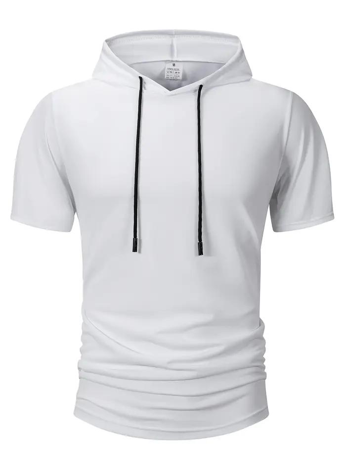 Sweat-shirt à capuche pour hommes, décontracté, manches courtes, ample, couleur unie, léger, Fitness