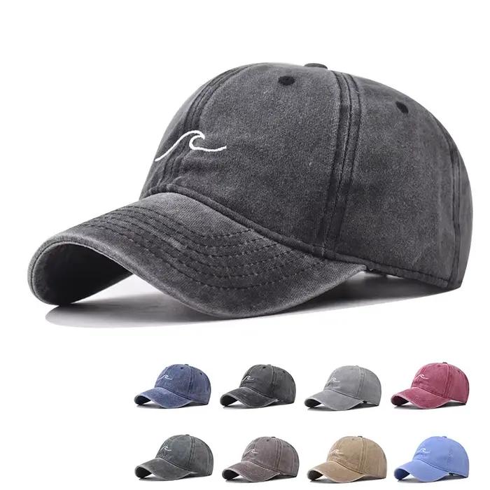 Casquette de Baseball brodée d'ondulation ondulée, couleur unie, en coton lavé, chapeaux de papa sim