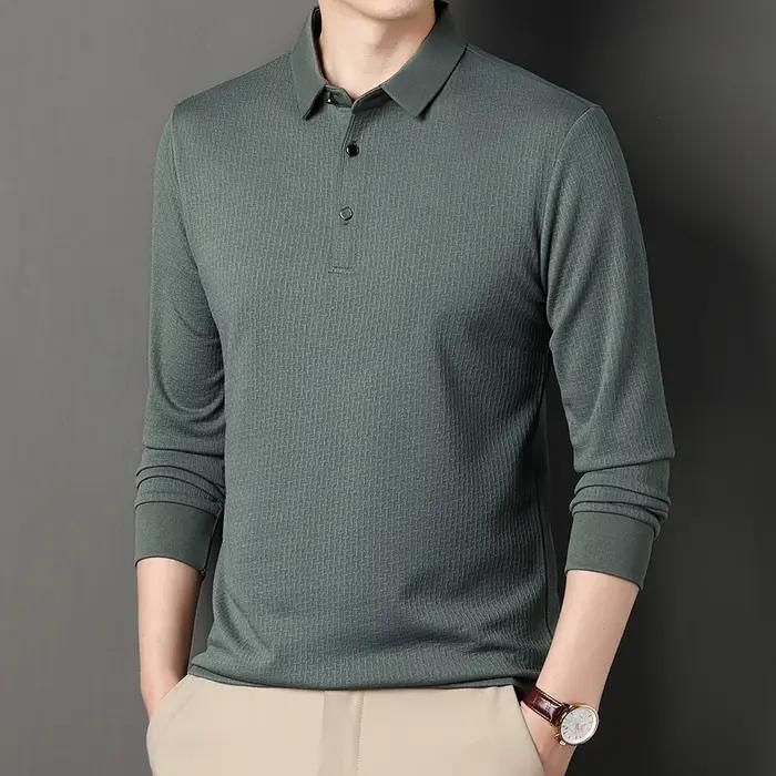 Polo ajouré à manches longues pour hommes, T-Shirt respirant à la mode d'affaires, T-Shirt de Golf p