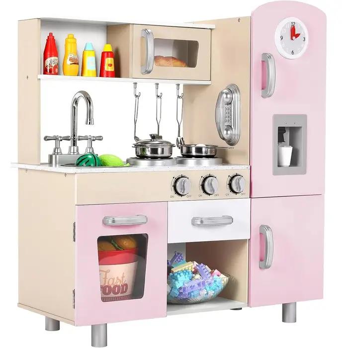 Ensemble de cuisine de jeu en bois, cuisine de jeu de simulation avec lumières et sons pour enfants