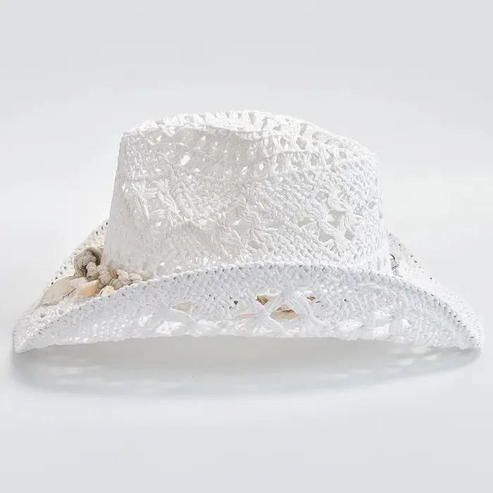 Chapeau de paille tissé à la main pour femmes, 1 pièce, décoration de coquille, chapeau de soleil de