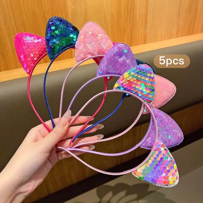 Bandeau oreilles de chat à paillettes de 5 couleurs mignonnes (pain en forme d'oreille de chat cuit
