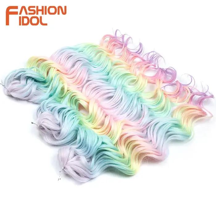 FASHION IDOL 24 pouces 300g Cheveux synthétiques ondulés profonds pour crochet, tresses torsadées bo