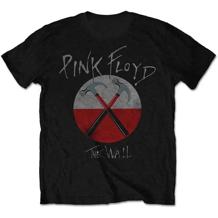 T-shirt noir classique The Wall de Pink Floyd pour hommes, vêtements vintage surdimensionnés en poly