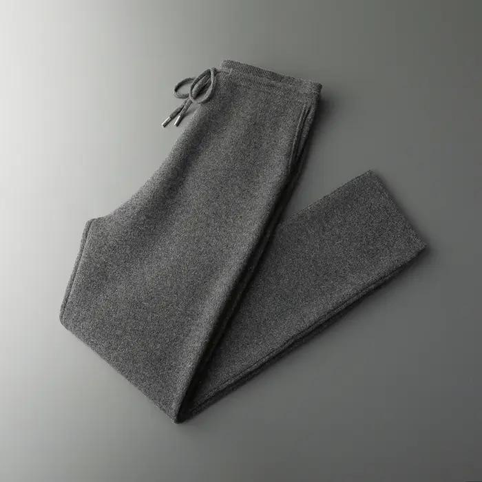 Pantalon épais taille haute pour hommes, petit pied, 100% laine mérinos tricotée, décontracté, mode,