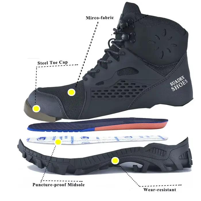 SUADEX-Bottes de sécurité l's pour hommes et femmes, chaussures de travail en acier anti-écrasement,