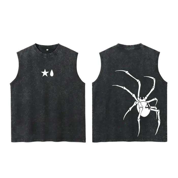 Anime Hunter X Hunter acide gilet rétro Vintage imprimé lavé graphique gilet hommes Harajuku Y2k cot