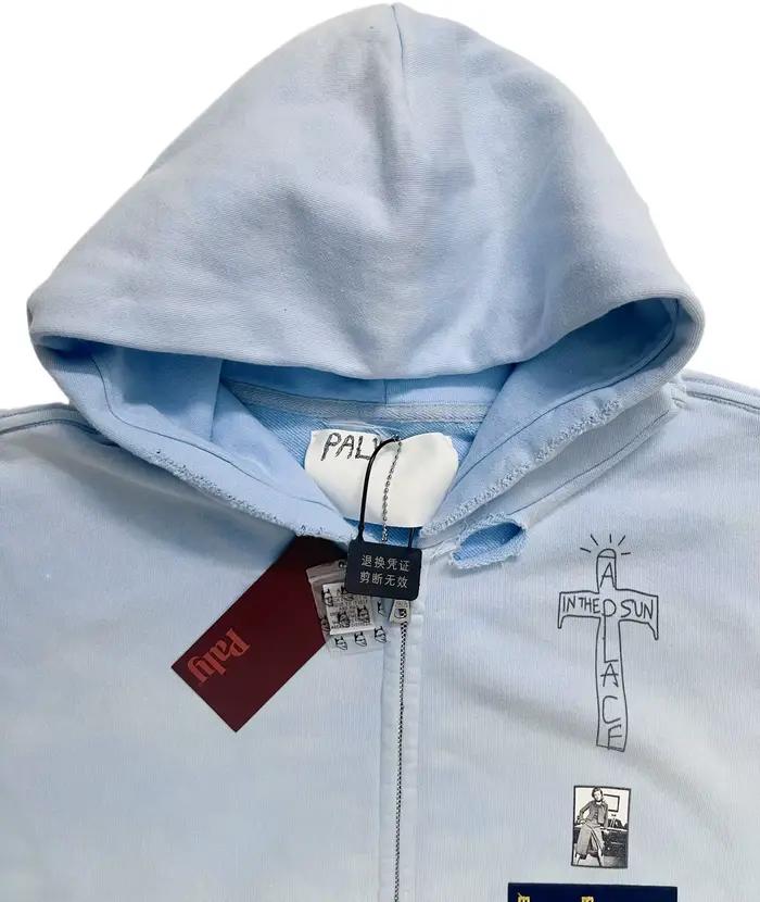 2025fw Paly diamant sweat à capuche avec fermeture éclair hommes femmes Vintage lavé bleu endommagé