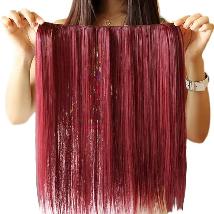 Extension capillaire synthétique lisse à Clip, 9 couleurs, postiche de Cosplay rouge rose blanc, che