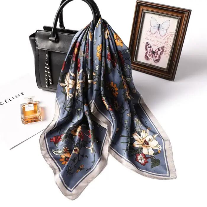 Foulards de luxe imprimés pour femmes, foulard en soie, décorations florales, petites cravates, band