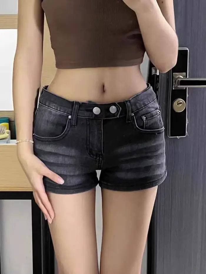 Short en jean gris taille basse pour femme, mini jean, vintage des années 2000, années 90, Y2k, Emo