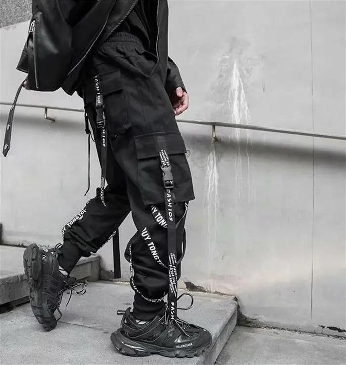 Pantalon Cargo noir pour hommes, jogging, Streetwear japonais, Hip Hop, Hippie, Techwear, pantalon à