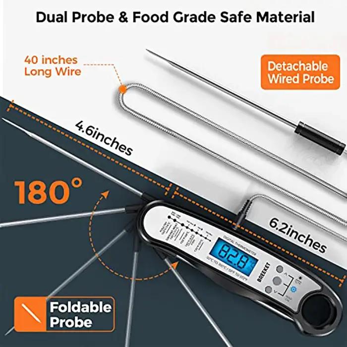 Thermomètre alimentaire de cuisine numérique pour thermomètre à viande avec 2 sondes pour la cuisson