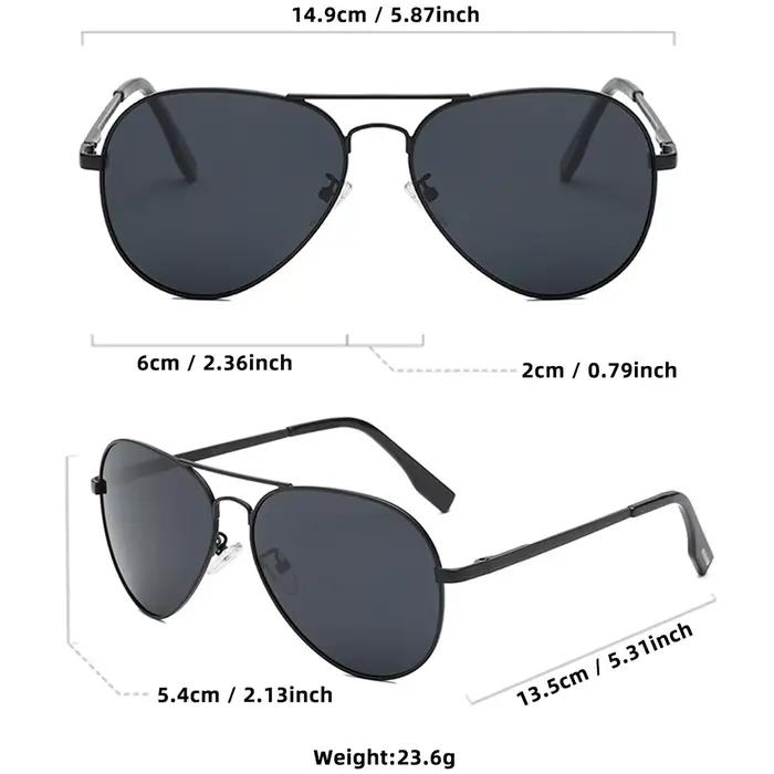 Classique grand pilote lunettes de soleil polarisées hommes de luxe en métal noir Aviation lunettes