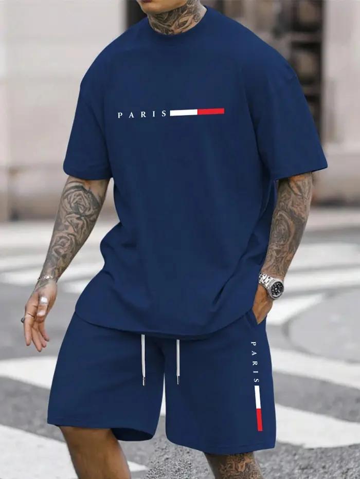 Ensemble de sport décontracté d'été pour hommes : T-shirt à col rond à manches courtes et short de s
