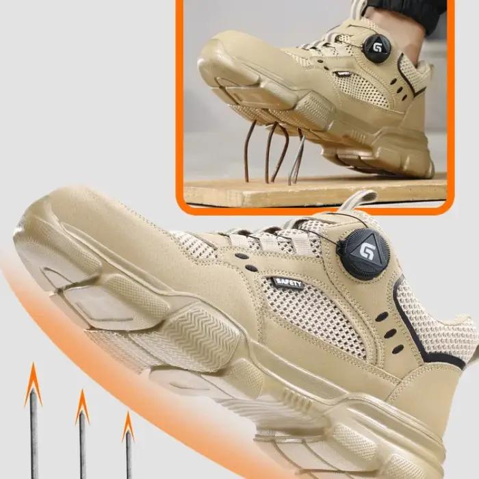 Chaussures de sécurité respirantes pour hommes avec bouton rotatif, anti-perforation et anti-écrasem