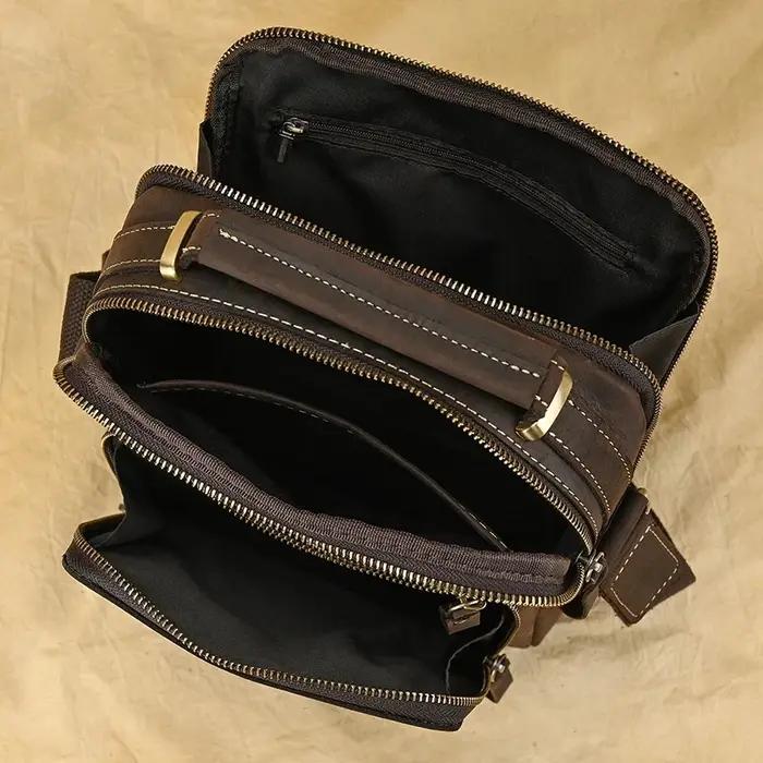 Luufan-Sac en cuir véritable pour homme, sac messager vintage, peau de cheval, double fermeture écla