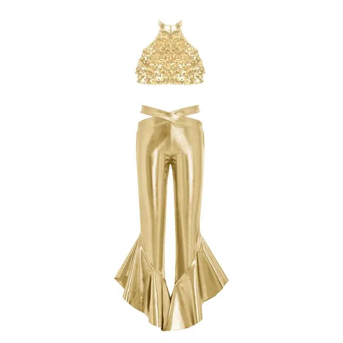 Tenue de danse latine et jazz pour filles, avec paillettes, style disco années 70, vêtements hippie,