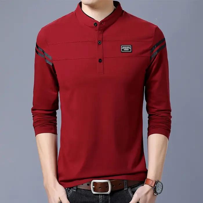 T-shirt POLO à manches longues pour hommes, décontracté, en coton, respirant, col montant, chemise c