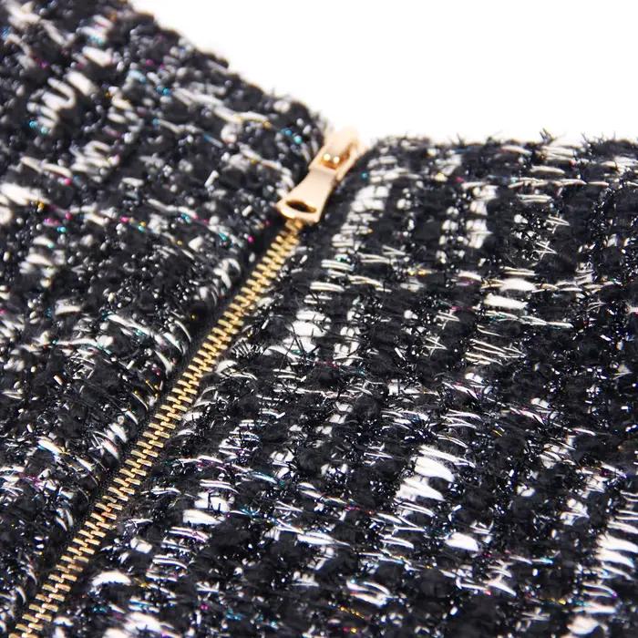 S-XL haute qualité mode nouvelle rayure élastique tweed tissu col rond manches longues frange dentel