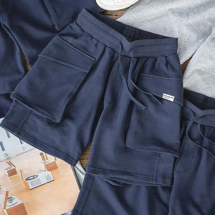 Maden bleu marine P44 Cargo Joggers Shorts hommes ample coton grande poche travail tactique pantalon