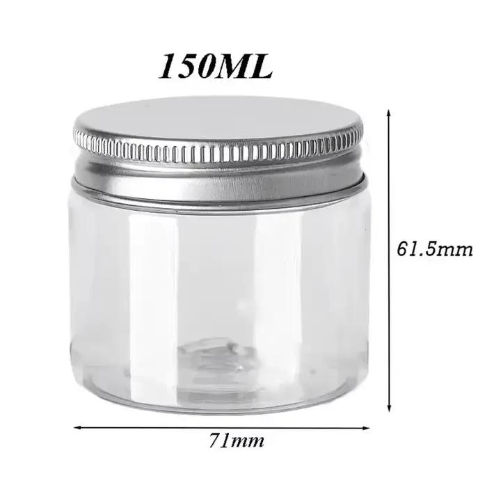Pot vide en plastique avec couvercle en aluminium, bouteilles d'emballage alimentaire en PET de 150m