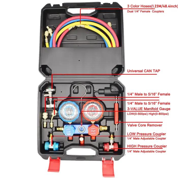 Kit de tuyau de jauge de pression de climatisation de voiture, R22 R-410A R-134a R-404A, ensemble de