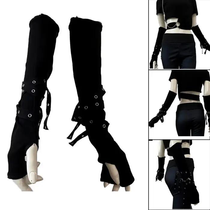 Mancommuniste gothiques noires unisexes, manchette de protection solaire, gants à demi-doigts Haraju