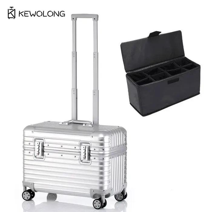 Valise en aluminium à coins arrondis, bagage cabine rigide à ouverture par le haut avec roulettes à