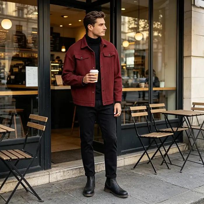 Veste courte en laine à col pour homme