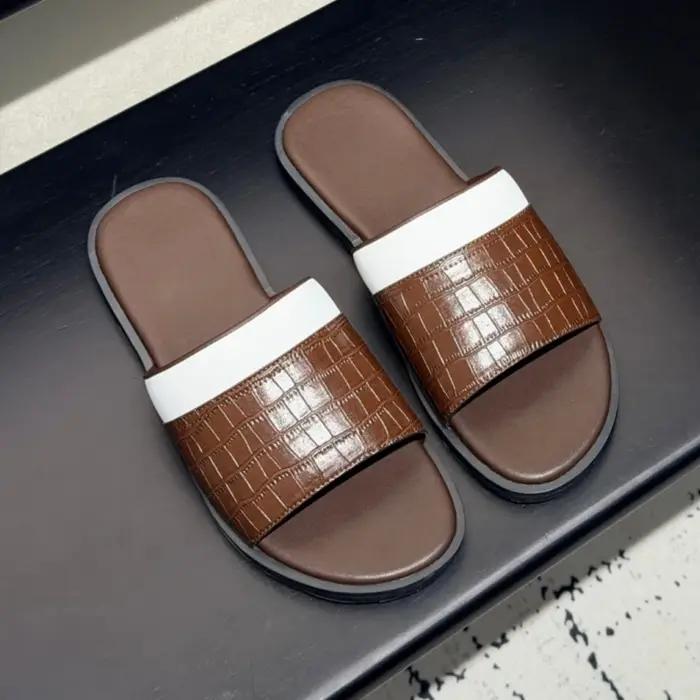 Sandales en cuir de vachette faites à la main, chaussures de luxe pour hommes, tongs de plage tendan