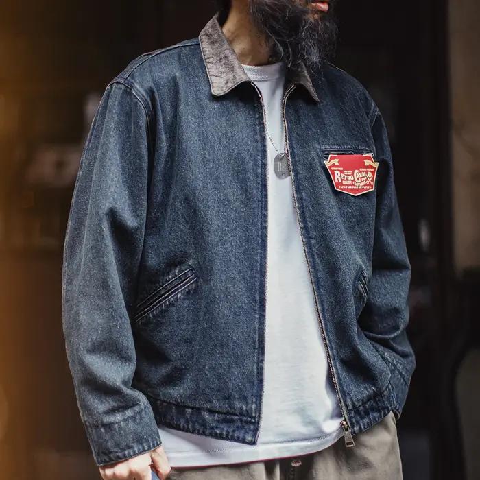 Veste en jean Detroit vintage pour homme Maden, 10,5 oz, courte, lourde, style safari, col à revers,