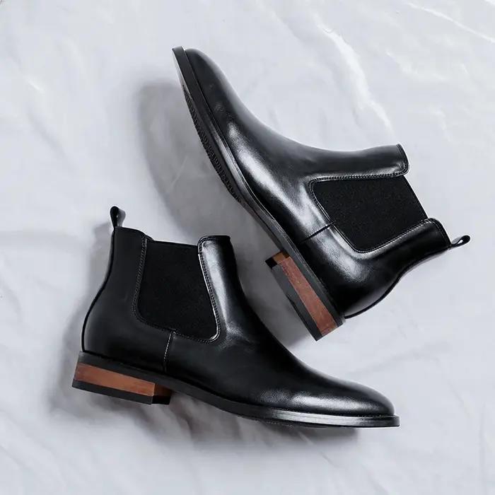 Bottes Chelsea pour hommes à bout pointu, chaussures en cuir polyvalentes à tige haute, style rétro