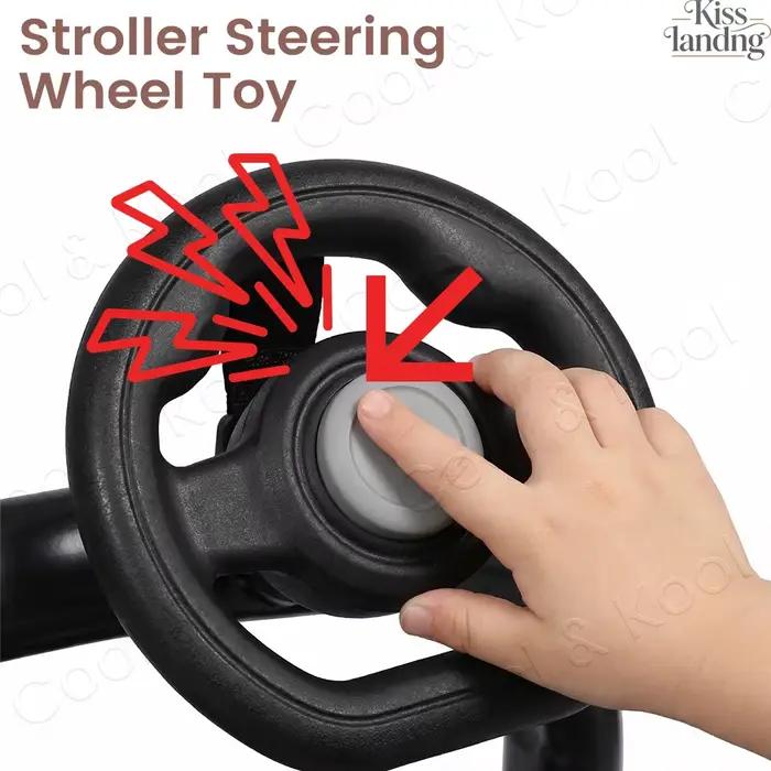 Volant de poussette avec klaxon amusant et rotation à 360 degrés pour calmer les enfants agités conception à fixation facile pour sorties quotidiennes et occasions spéciales
