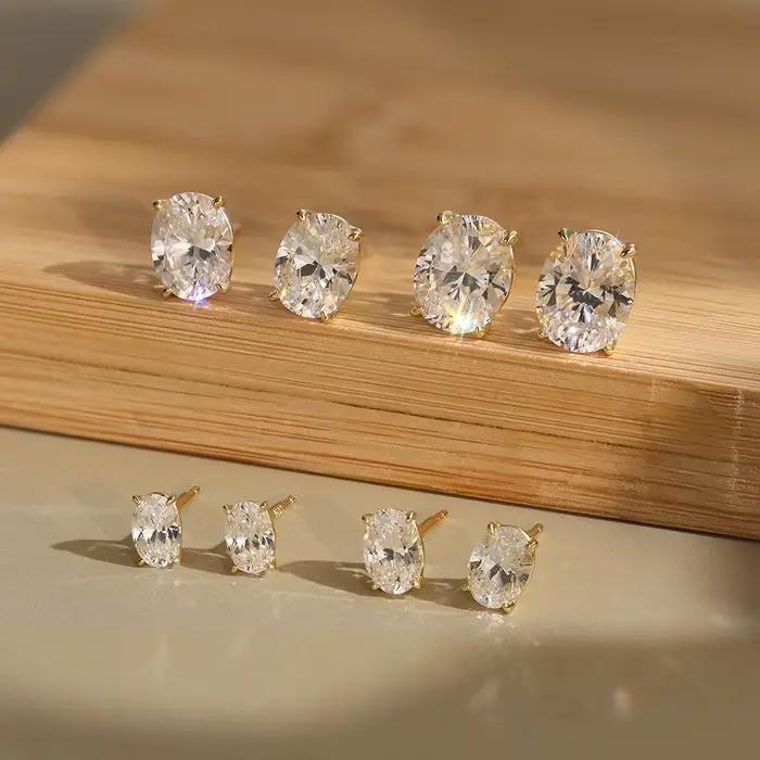 Boucles d'oreilles ovales en Moissanite pour femmes, 0,5-3 ct, avec certificat, Test de diamant réus
