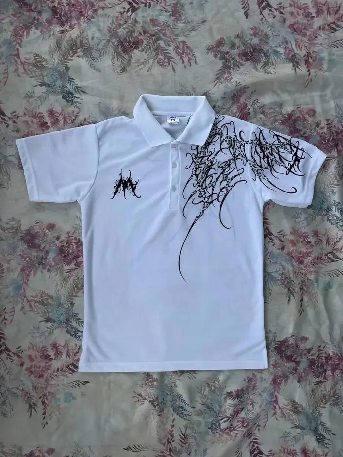 Y2K Polo imprimé Rock Goth T-shirt surdimensionné Hip Hop col boutonné chemise Punk T-shirt décontra