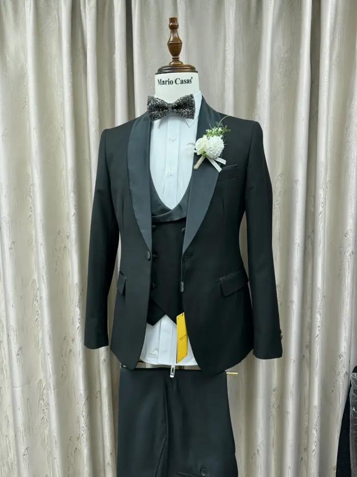 Costumes pour hommes à revers châle noir 3 pièces ensembles de marié de mariage automne ensemble de