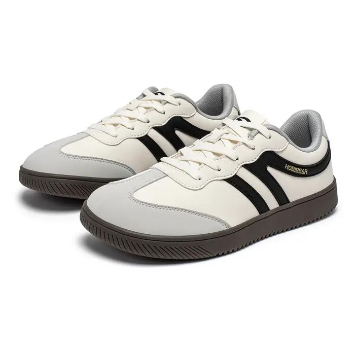 HOBIBEAR chaussures à bout large unisexe baskets en cuir artificiel décontracté à lacets chaussures