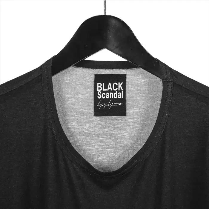 TOP-YAMAMOTO japonais design original noir à manches longues lin col rond imprimé T-shirt foncé mino