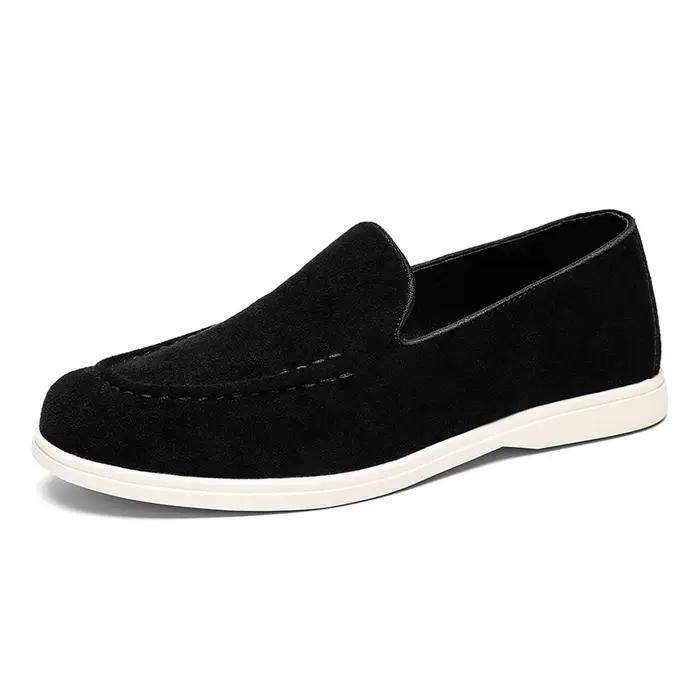 Mocassins à enfiler en cuir suédé pour hommes, chaussures de bateau plates et décontractées de Style