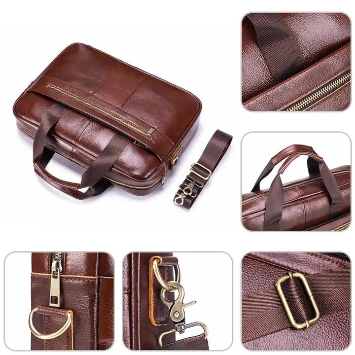 Sac pour ordinateur portable en cuir véritable pour homme, sacoche vintage d'affaires, sac à bandoul