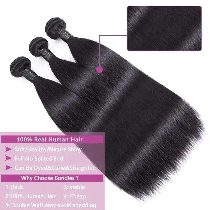 Queenlike 38 40 pouces paquets de cheveux humains droits 12A cheveux bruts brésiliens 1/3/4 paquets