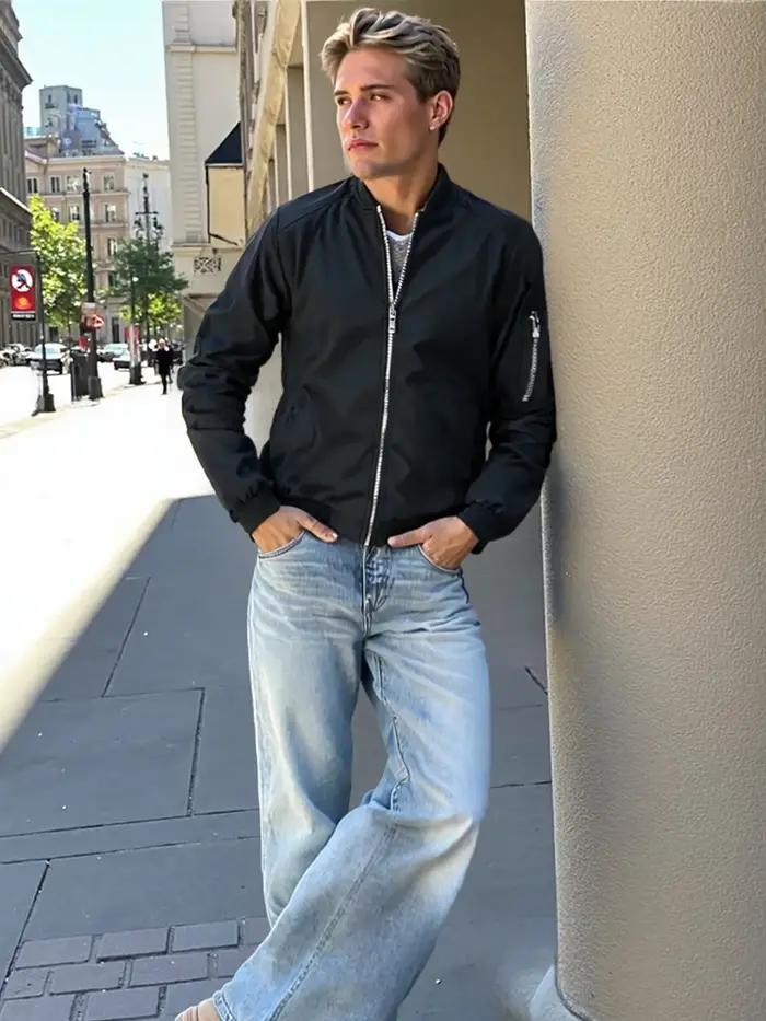 Veste bombardier légère et décontractée pour homme, coupe-vent de sport, manteau à fermeture éclair
