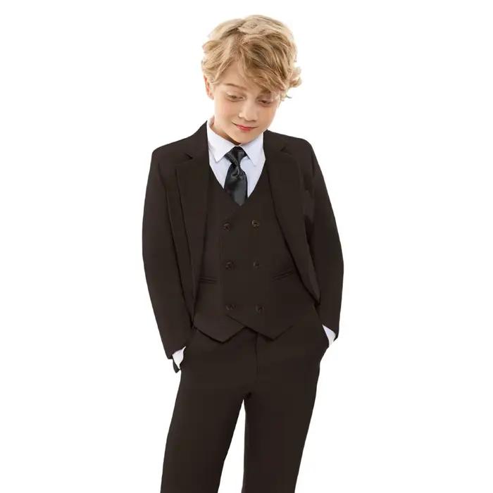 Ensemble de tenue de mariage classique marron à fleurs pour garçon, bleu, hôte de Piano formel pour