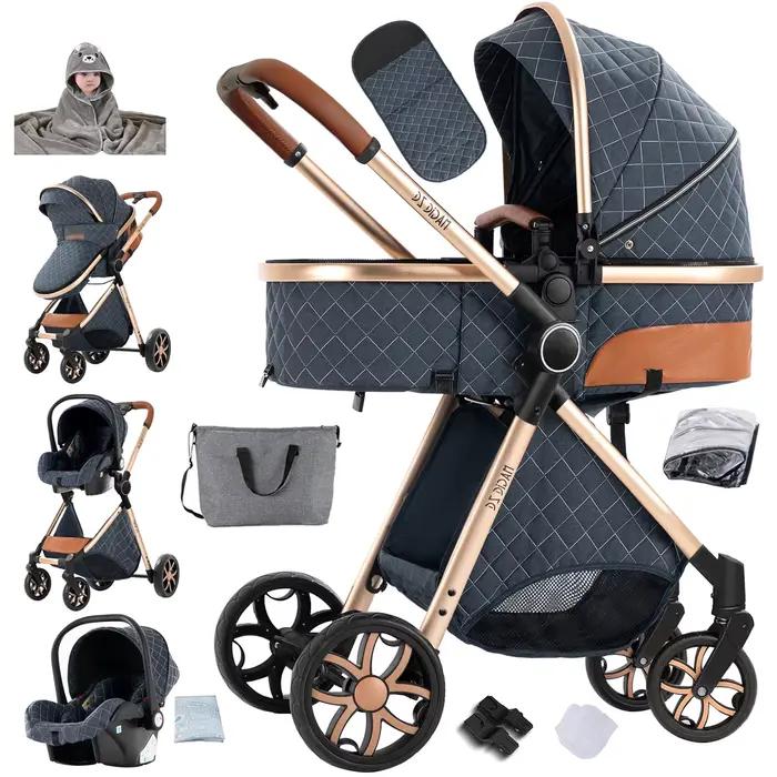 Poussette Bébé Élégante 3-en-1, Conception Premium avec Siège Auto Sécurisé, Nacelle Confortable et