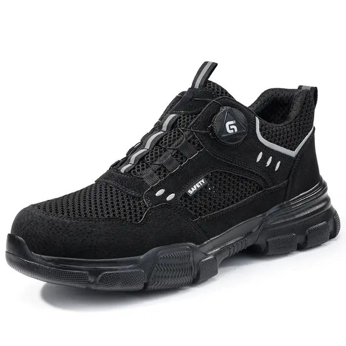 Chaussures de sécurité respirantes pour hommes avec bouton rotatif, anti-perforation et anti-écrasem
