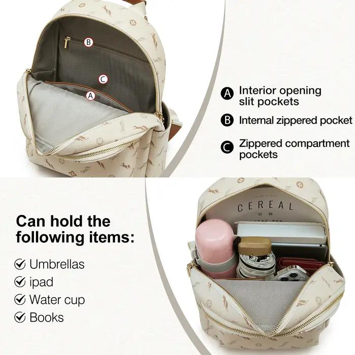 FOXER – sac à dos élégant en cuir imprimé pour femmes, sac à dos de grande capacité pour filles, sac