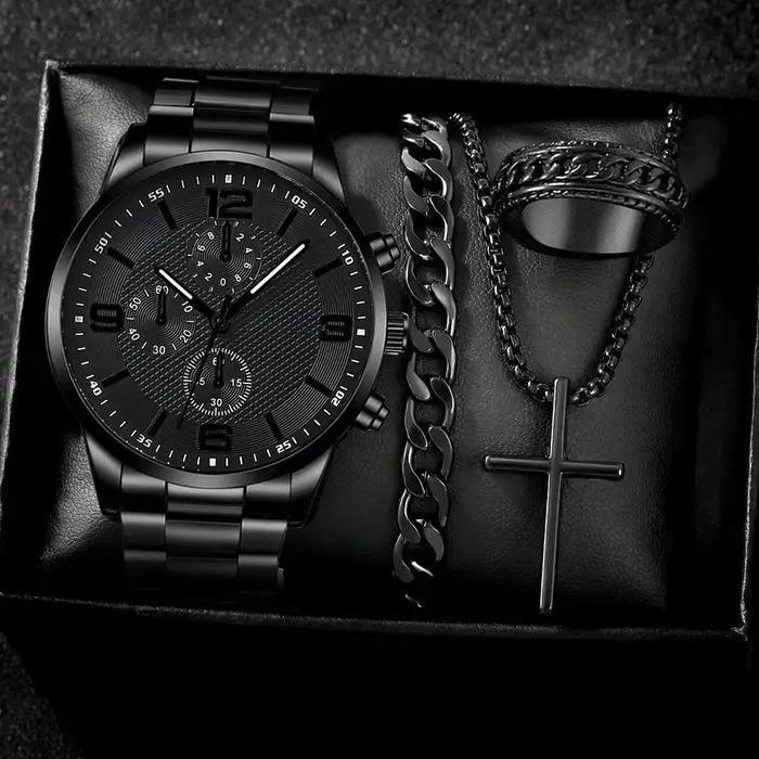 4 pièces coffret cadeau pour hommes d'affaires ensemble de montre tendance de la mode montre à quart